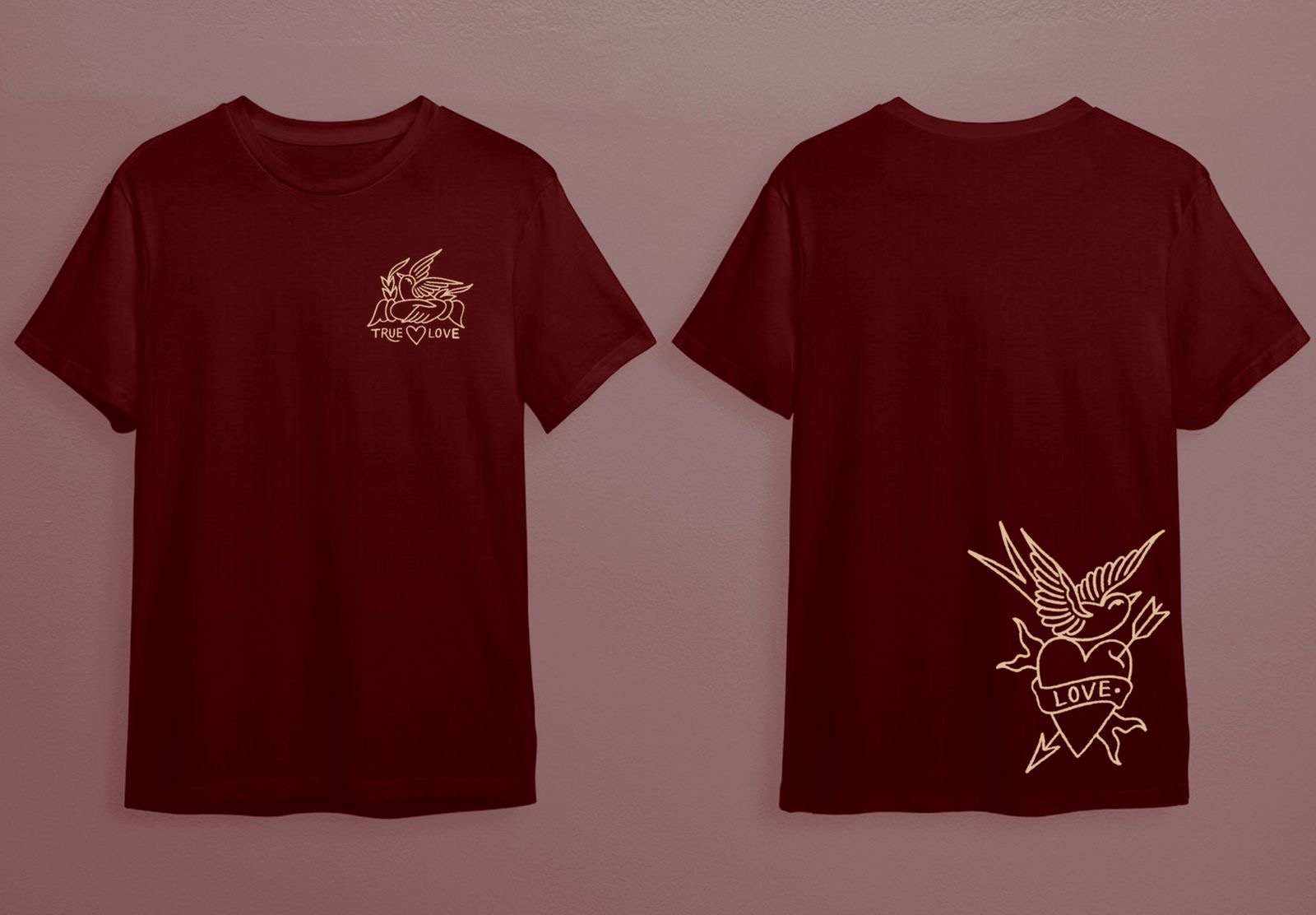 True Love sparrow + heart tee in burgundy by Chino