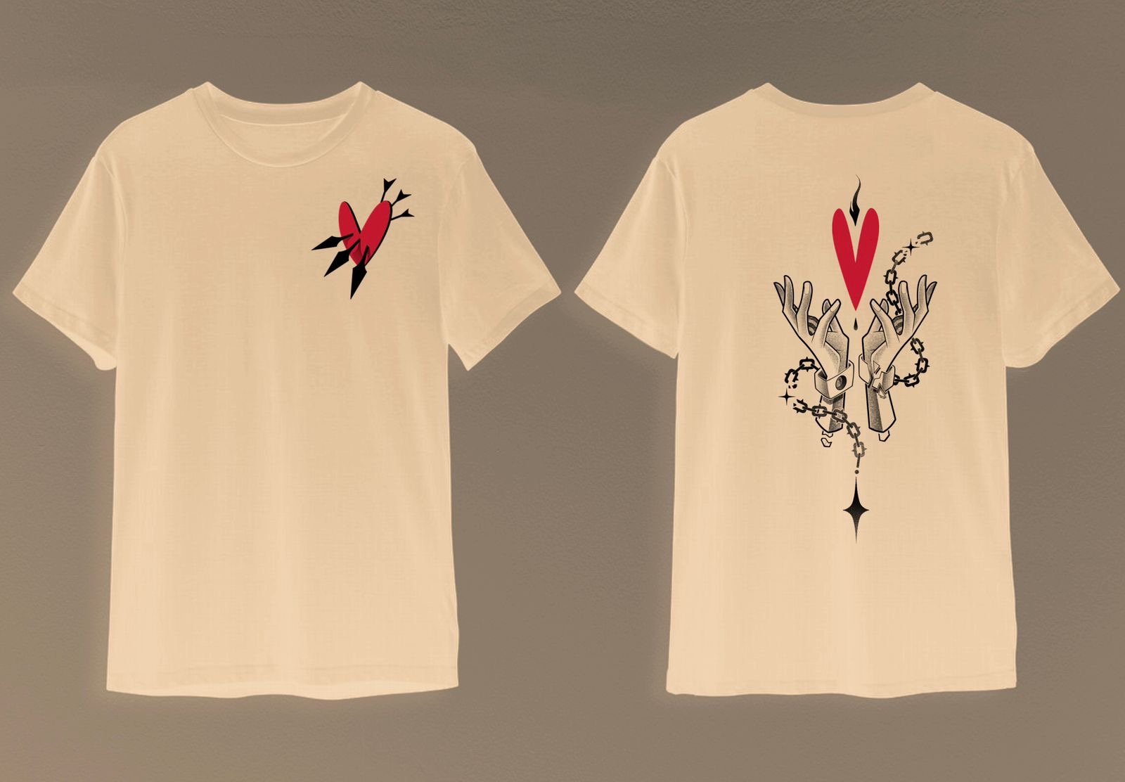 Heart and chains emblem tee in cream by Thierry